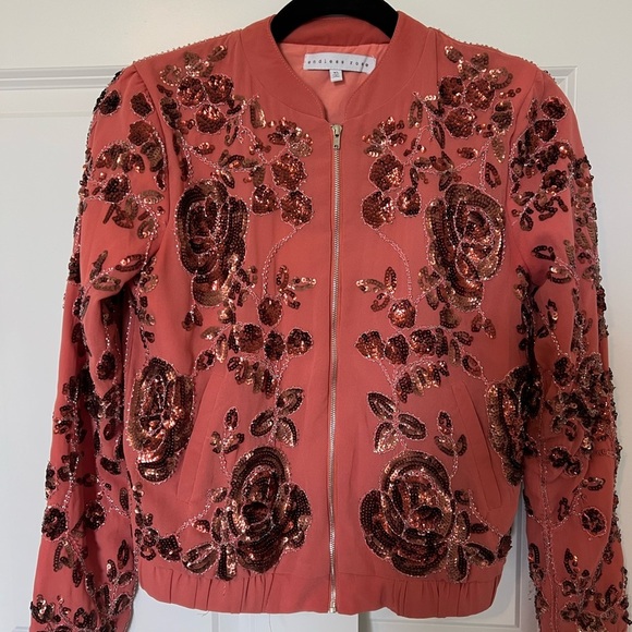 Endless Rose Jackets & Blazers - Endless Rose Coral Bomber Jacket with Sequin Floral Print